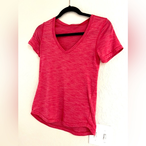 Lululemon What The Sport Tee V-Neck Size 2 Heathered Boom Juice Pink Running - Picture 4 of 7